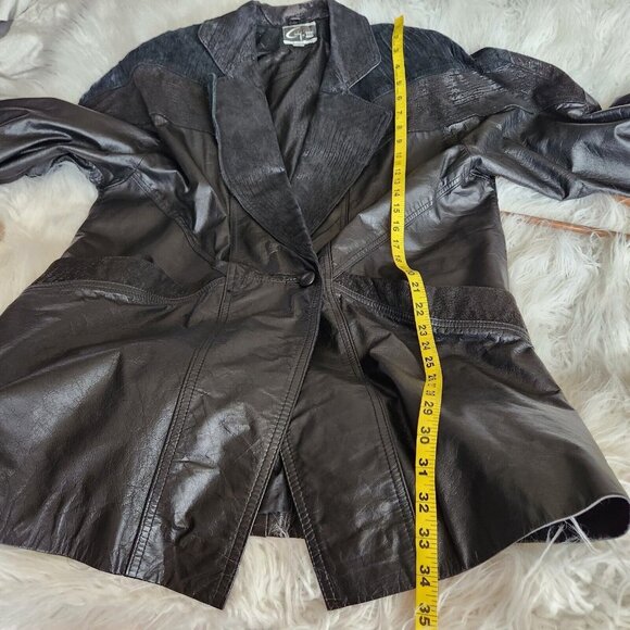 VTG 90s Global Identity G-III‎ Womens Genuine Leather Jacket M  Black Oversized - Picture 10 of 15